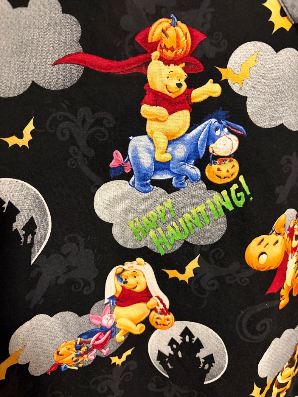 Disney Black Winnie the Pooh Halloween Scrub Top with Yellow & Orange Accents - Picture 3 of 4